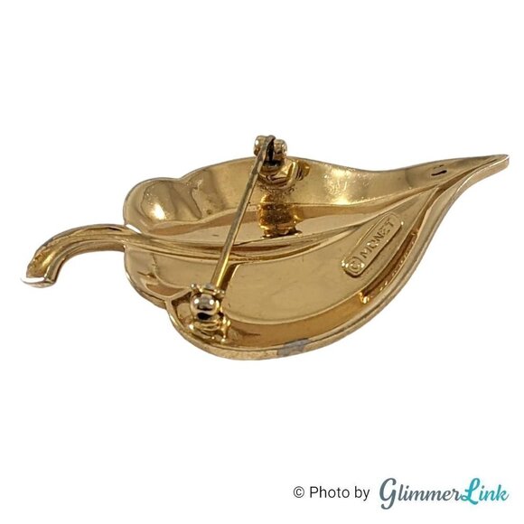 Vintage Monet Gold Tone Polished & Ribbed Leaf Brooch - Picture 7 of 10